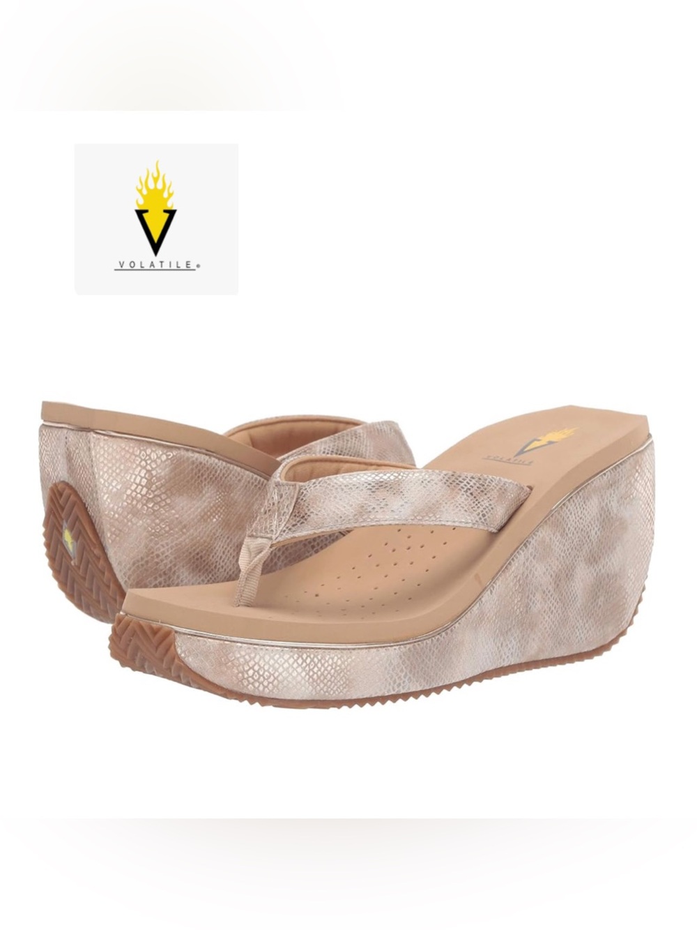 Volatile Metallic Taupe Wedge Thong Sandals